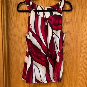 White House Black Market Silk Red and Black Abstract Blouse